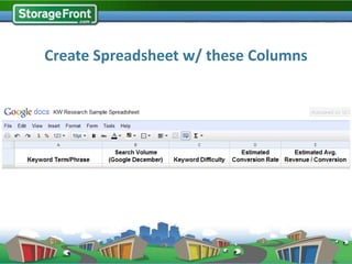 Create Spreadsheet w/ these Columns
 