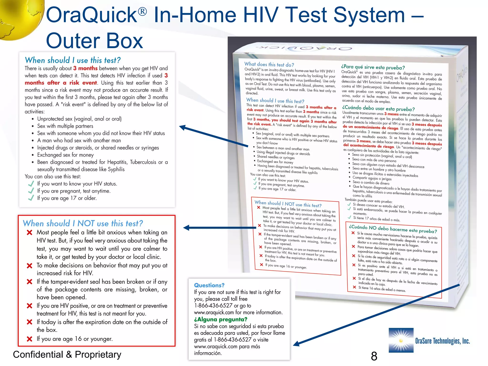 OraQuick® In-Home HIV Test System –
Outer Box

Confidential & Proprietary

8

 