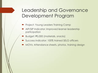 Comprehensive Overview of SELG Programs, Projects, and Activities for ...