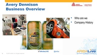 #AribaLIVE @ariba#AribaLIVE @ariba
Avery Dennison
Business Overview
© 2015 Ariba, Inc. All rights reserved.4
• Who are we
• Company History
 