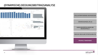 24
(DYNAMISCHE) DECKUNGSBEITRAGSANALYSE
MAXIMALE TRANSPARENZ
EINFACHE UND KLARE POTENTIALANALYSE
VORHERSAGEMODEL (ML/AI)
(TEIL) AUTOMATISIERUNG VON PROZESSEN
HANDLUNGSEMPFEHLUNGEN UND
NACHKONTROLLE
 