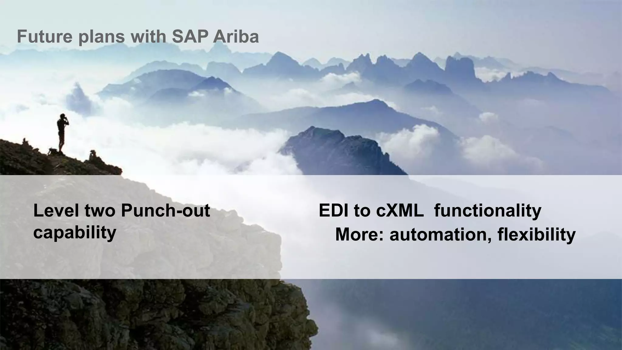 © 2016 SAP SE or an SAP affiliate company. All rights reserved. 31Public
Future plans with SAP Ariba
Level two Punch-out
capability
EDI to cXML functionality
More: automation, flexibility
 