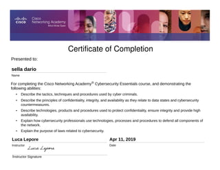 Cybersecurity Essentials Certificate | PDF