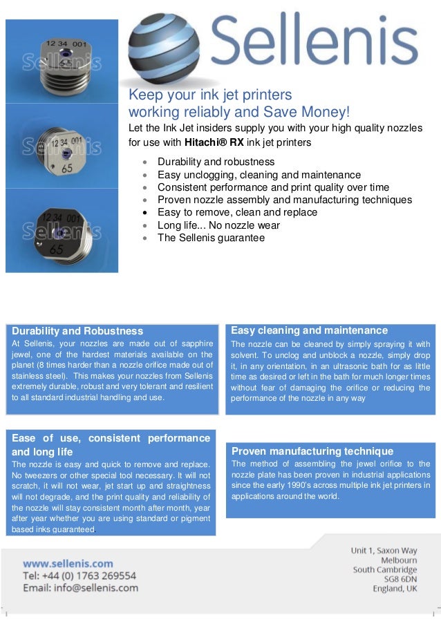 Sellenis Nozzles For Use With Hitachi Rx Printers 1 - 