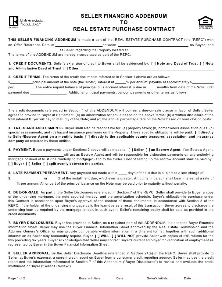 utah realtors seller finance addendum utah seller disclosure form