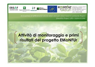An inventory of artificial and natural urban and peri-urban forest in Lombardy Region

(EMoNFUr Project, LIFE+ 10/ENV/IT/399)

Attività di monitoraggio e primi
risultati del progetto EMoNFUr

 