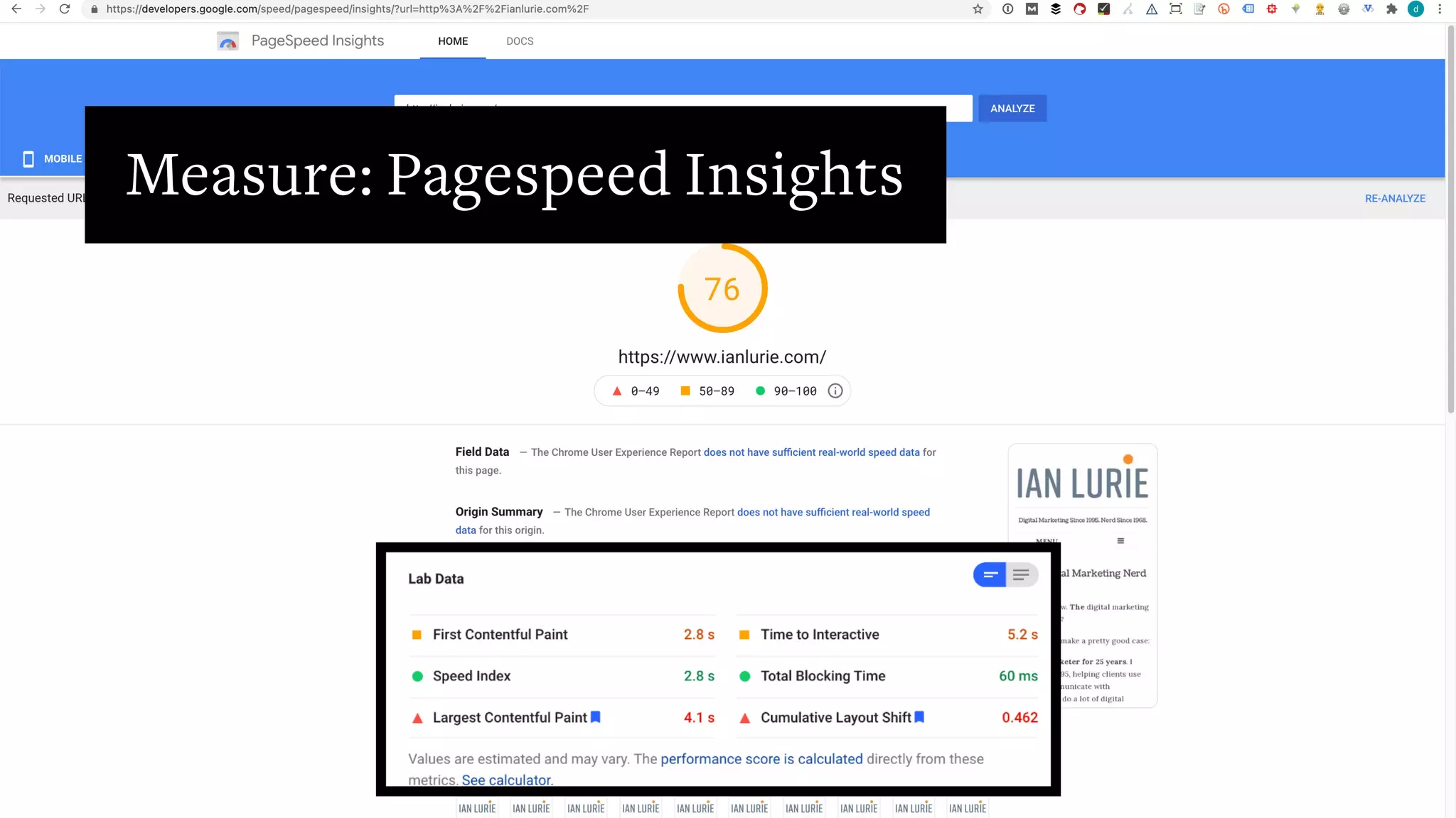 Measure: Pagespeed Insights
 