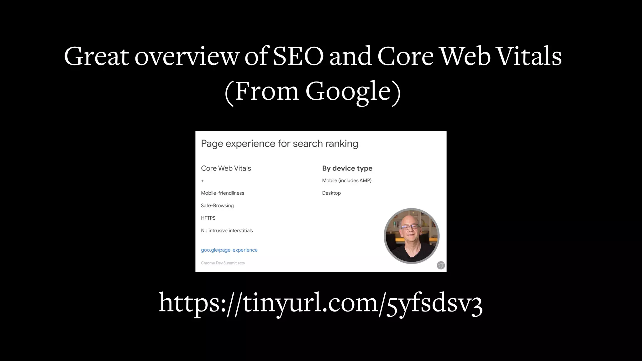 Great overview of SEO and Core Web Vitals
(From Google)
https://tinyurl.com/5yfsdsv3
 