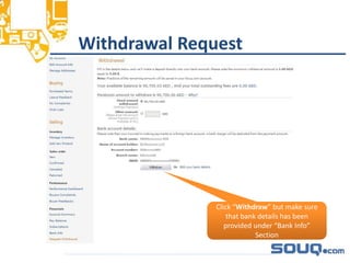 Withdrawal Request__________________________________
Click “Withdraw” but make sure
that bank details has been
provided under “Bank Info”
Section
 