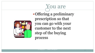 You are
Offering a preliminary
prescription so that
you can go with your
customer to the next
step of the buying
process
...