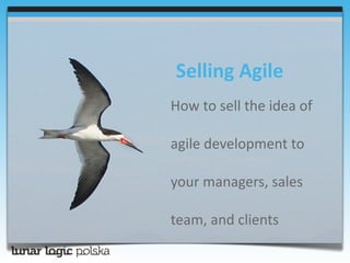 Selling Agile
How to sell the idea of 

agile development to 

your managers, sales 

team, and clients
 