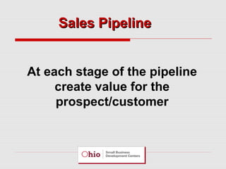 Sales Pipeline
At each stage of the pipeline
create value for the
prospect/customer

 