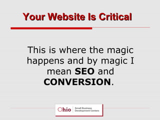 Your Website Is Critical
This is where the magic
happens and by magic I
mean SEO and
CONVERSION.

 