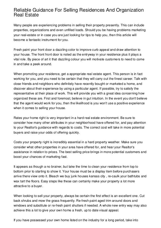 Reliable Guidance For Selling Residences And Organization