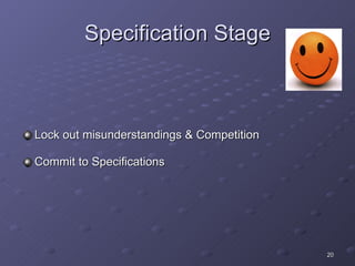 Specification Stage Lock out misunderstandings & Competition Commit to Specifications 