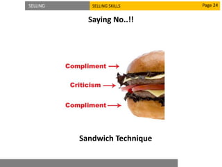 SELLING SELLING SKILLS
Saying No..!!
Sandwich Technique
Page 24
 
