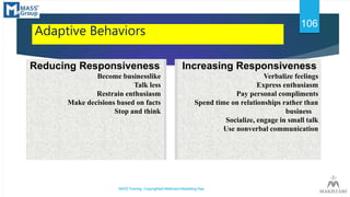 Adaptive Behaviors
Reducing Responsiveness
Become businesslike
Talk less
Restrain enthusiasm
Make decisions based on facts...