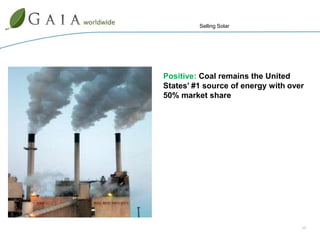  Surprising Growth in 2009 Beat Everyone’s Forecasts“The global solar photovoltaic electricity (PV) market counted an additional increase in installed capacity of about 7.2 GW in 2009, reaching a total capacity of over 22 GW world-wide.” - EPIA2009 New Global Capacity:  7.2 GW = approx. 1.5 Million US HomesCumulative Global Capacity:  22 GW = approx. 4.6 Million US HomesAlmost 1/3 of existing PV capacity was installed in 2009 – In spite of the Global Financial Crises and recession“This has been the most important annual capacity increase ever and is particularly impressive in light of the difficult financial and economical circumstances during the past year.” - EPIA