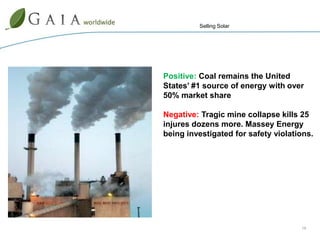 Primary Drivers of U.S. Solar Industry Growth Strong policies at the state and federal level (solar investment tax credit, removal of $2,000 residential cap, Treasury Grant Program)