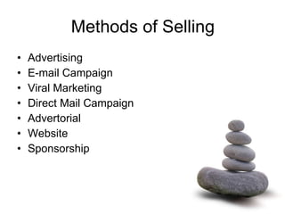 Methods of Selling Advertising E-mail Campaign Viral Marketing Direct Mail Campaign Advertorial Website Sponsorship 