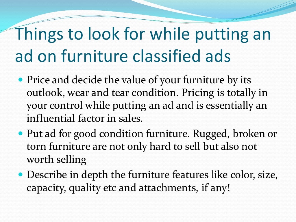 Selling used furniture with classified ads