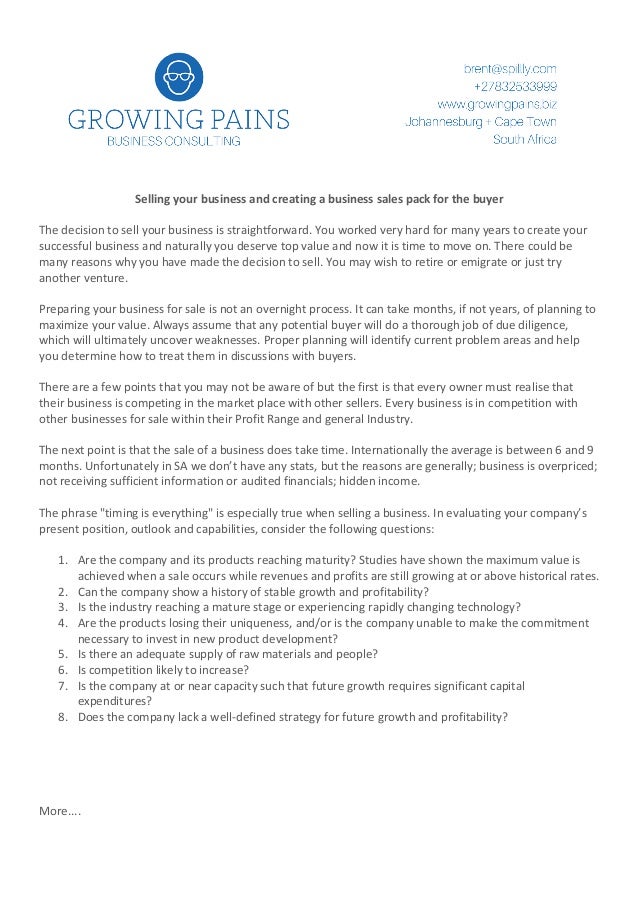 selling your business and creating a business sales pack for the buyer for sell or for sale