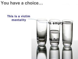 You have a choice… ½ empty ½ full This is a victim mentality 