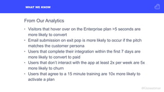 WHAT WE KNOW
#Kisswebinar
From Our Analytics
• Visitors that hover over on the Enterprise plan >5 seconds are
more likely ...