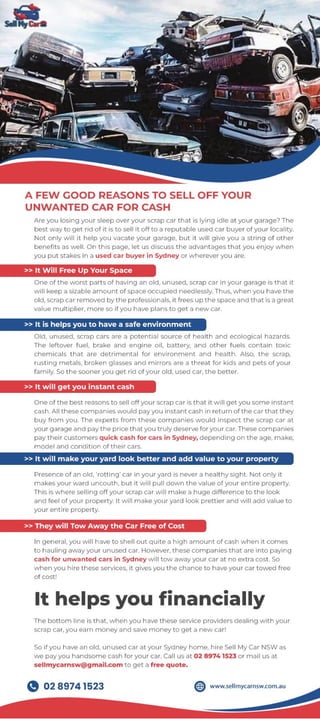 A FEW GOOD REASONS TO SELL OFF YOUR UNWANTED CAR FOR CASH