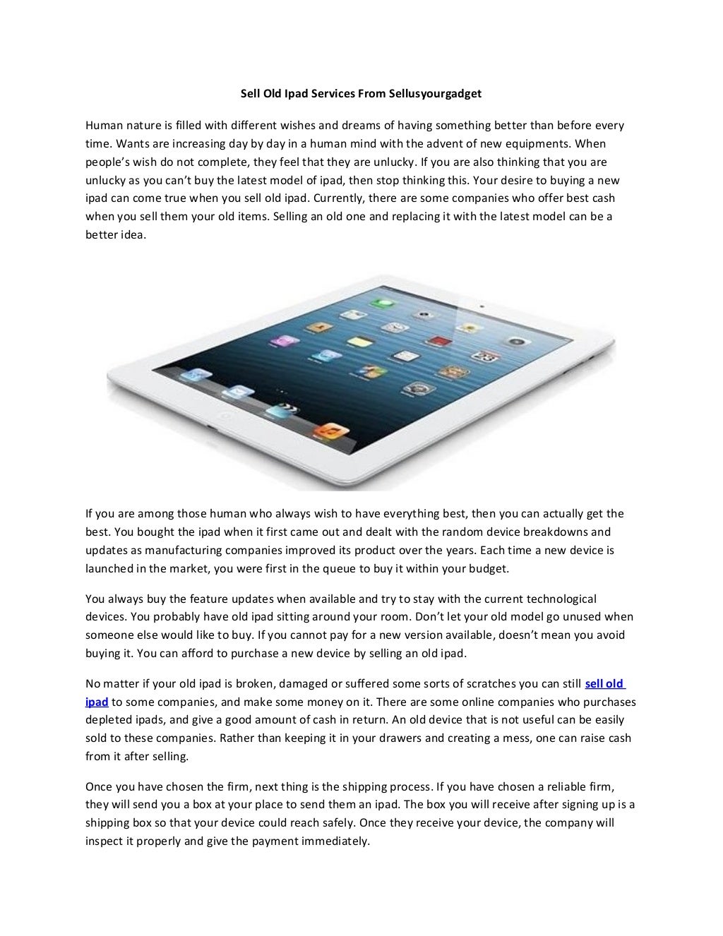 Sell old ipad services from sellusyourgadget