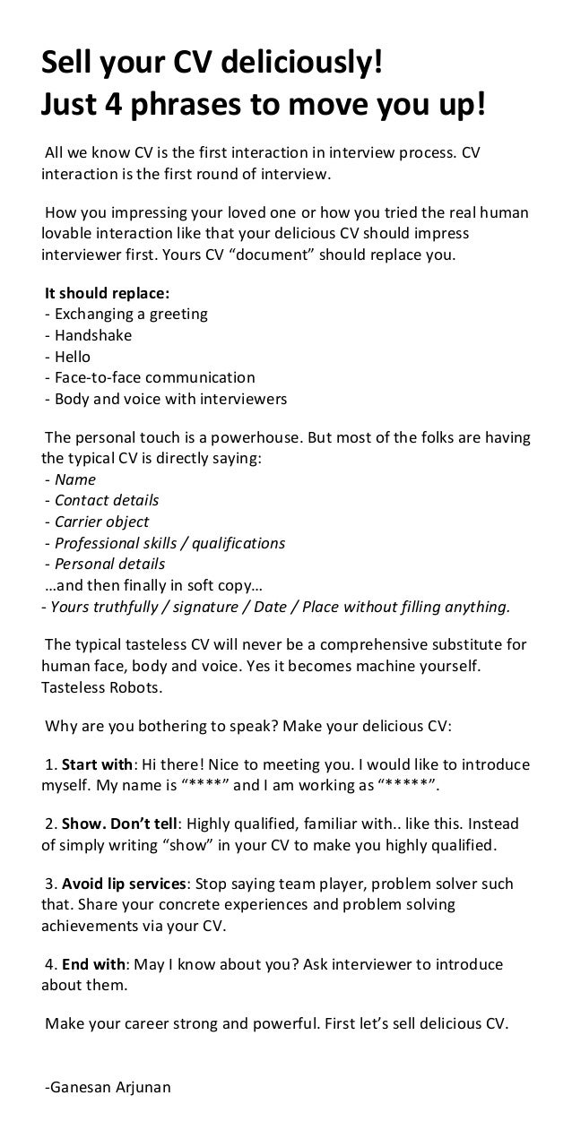 sell your cv deliciously just 4 phrases to move you up