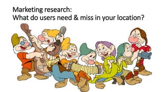 Marketing research:
What do users need & miss in your location?