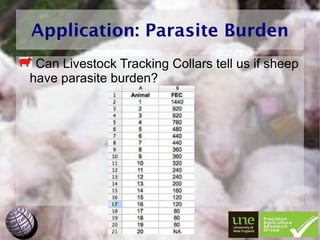 Application: Parasite Burden
 Can Livestock Tracking Collars tell us if sheep
have parasite burden?
 