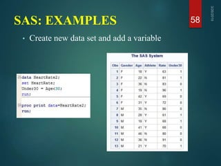 SAS: EXAMPLES
• Create new data set and add a variable
58
 