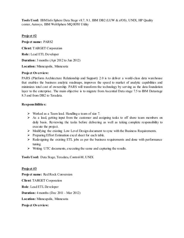 datastage sample resume
