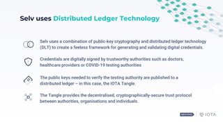 Selv uses a combination of public-key cryptography and distributed ledger technology
(DLT) to create a feeless framework f...