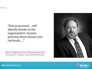 Risk Analysis Versus Risk Assessment
Thomas R. Peltier, SecureWorld Expo
 