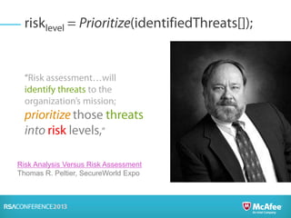 Risk Analysis Versus Risk Assessment
Thomas R. Peltier, SecureWorld Expo
 