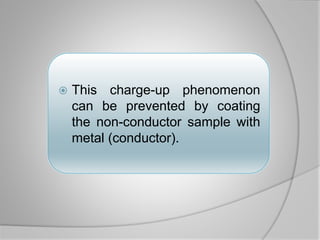  This charge-up phenomenon
can be prevented by coating
the non-conductor sample with
metal (conductor).
 