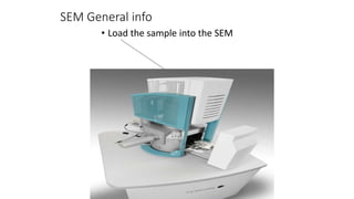 SEM General info
• Load the sample into the SEM
 