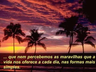 ... que nem percebemos as maravilhas que a
vida nos oferece a cada dia, nas formas mais
simples.
 