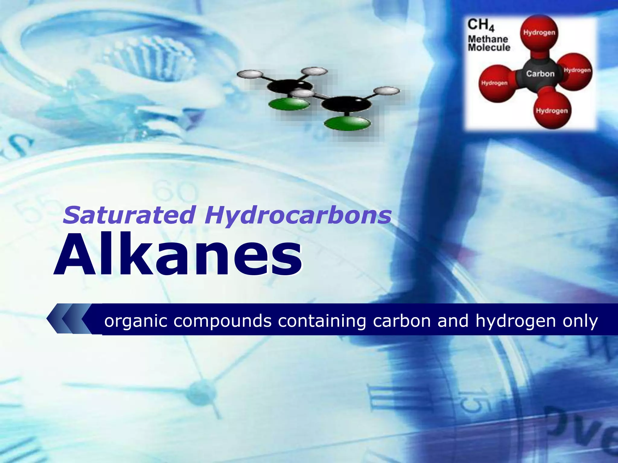 LOGO
Alkanes
organic compounds containing carbon and hydrogen only
Saturated Hydrocarbons
 