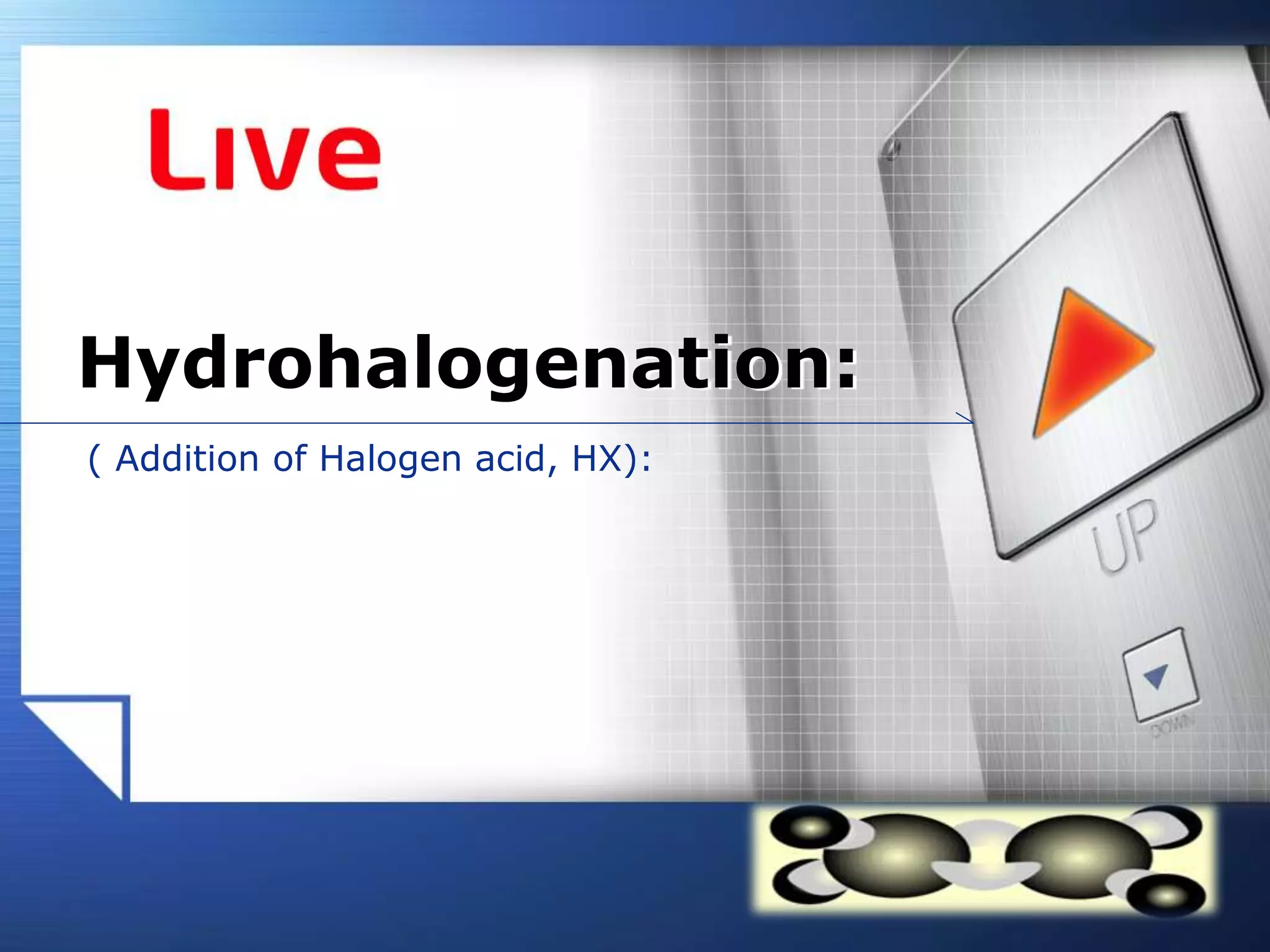 LOGO
www.themegallery.com
( Addition of Halogen acid, HX):
Hydrohalogenation:
 