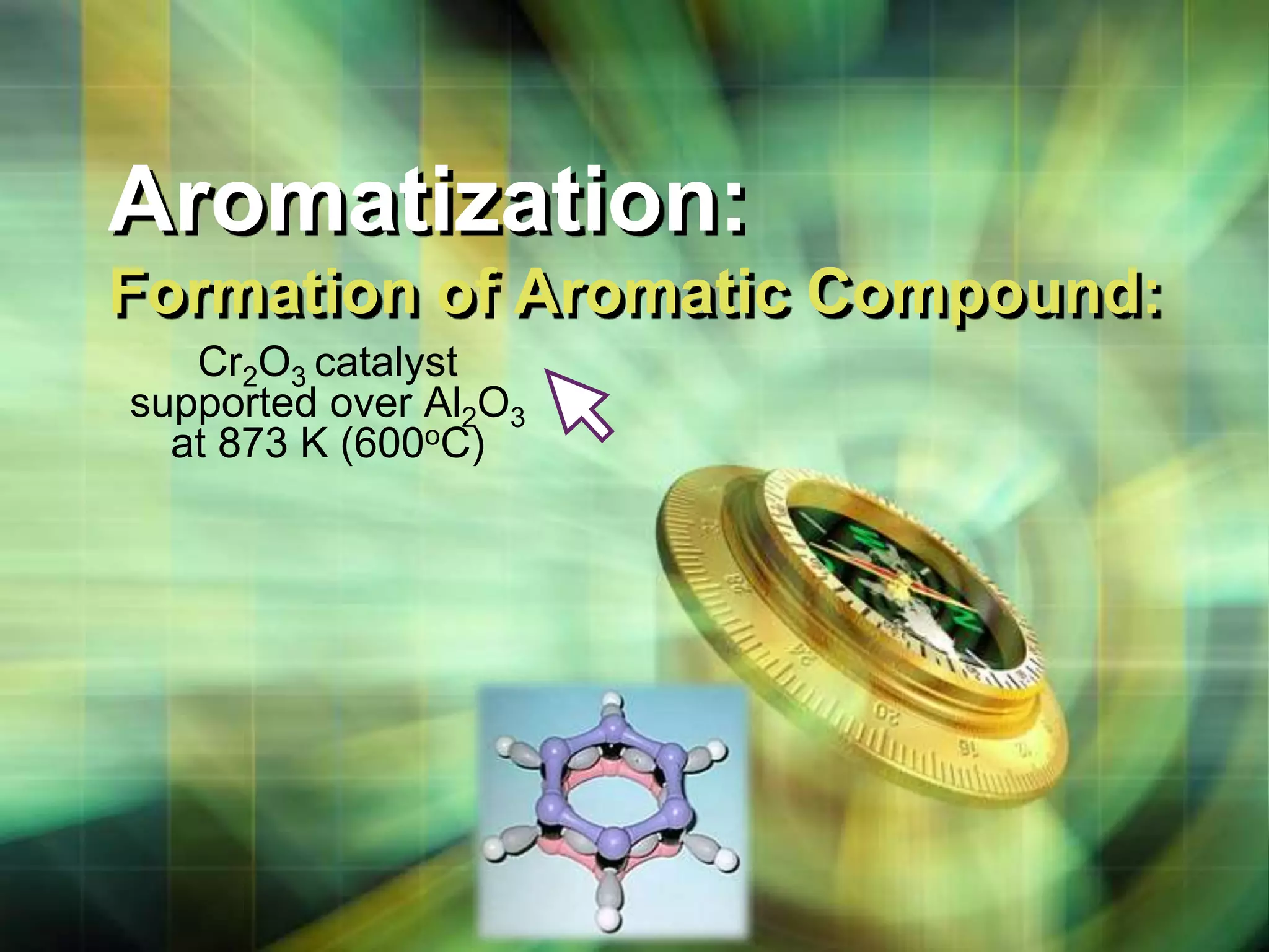 LOGO
Aromatization:
Formation of Aromatic Compound:
Cr2O3 catalyst
supported over Al2O3
at 873 K (600oC)
 