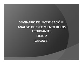 SEMINARIO DE INVESTIGACIÓN I
ANALISIS DE CRECIMIENTO DE LOS
         ESTUDIANTES
            CICLO 2
           GRADO 3°
 