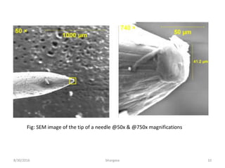 8/30/2016 bhargava 10
Fig: SEM image of the tip of a needle @50x & @750x magnifications
 