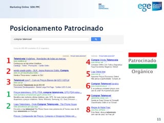 Marketing Online: SEM/PPC




Posicionamento Patrocinado



1                           4   Patrocinado

2                           5    Orgânico

3
                            6
1                           7
2                           8
                                              11
 