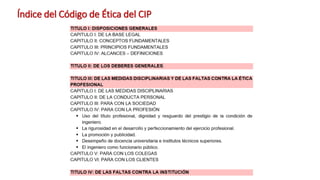 Índice del Código de Ética del CIP
 