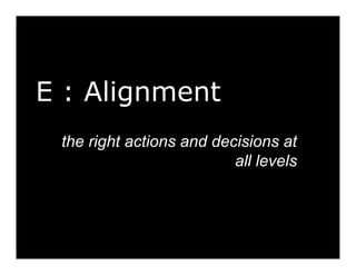E : Alignment
the right actions and decisions at
all levels

 