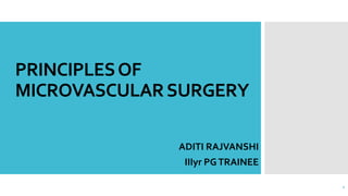 PRINCIPLESOF
MICROVASCULARSURGERY
ADITI RAJVANSHI
IIIyr PGTRAINEE
1
 